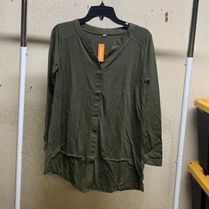 Glampunch Women's Army Green Maternity Full Snap Long Sleeve Blouse S NWT